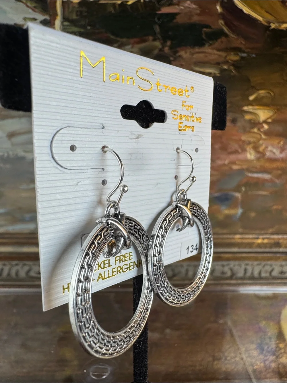 0647-Silver-Tone‎ Textured Hoop Drop Earrings - Silver